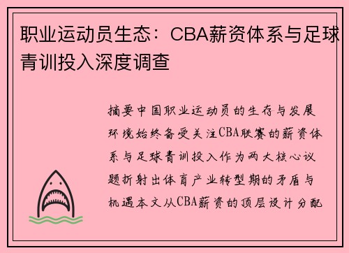 职业运动员生态：CBA薪资体系与足球青训投入深度调查