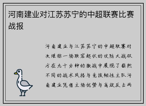 河南建业对江苏苏宁的中超联赛比赛战报
