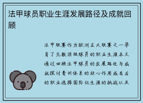 法甲球员职业生涯发展路径及成就回顾